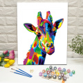 Painting by numbers with frames colorful head of giraffe